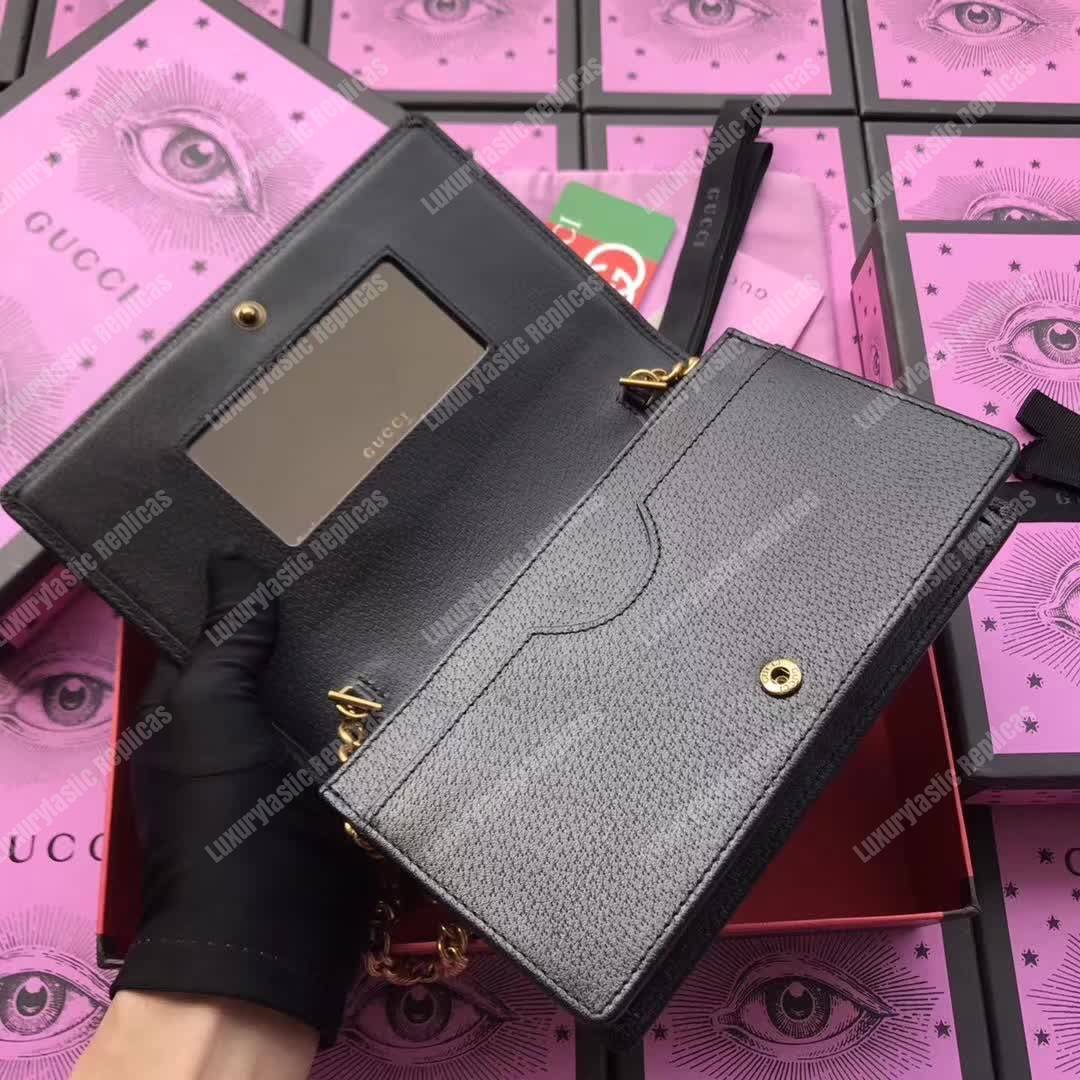 G*u*i leather mini chain bag with double g crystals black