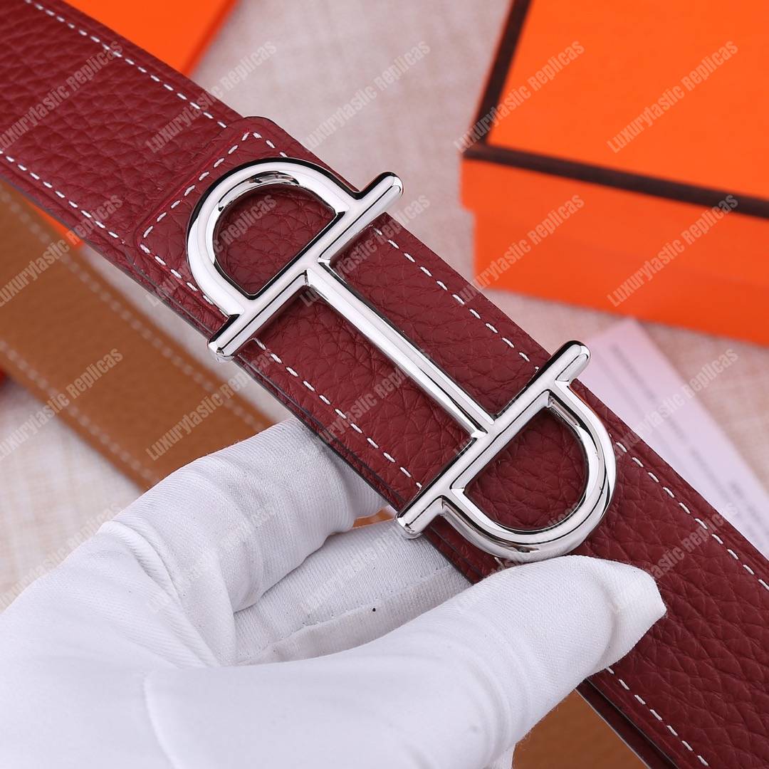 H**mes gamma belt buckle & sellier reversible leather strap gold/rouge