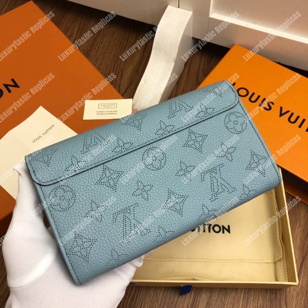 LV Iris Wallet Mahina Leather Bleu Horizon Pumpkin