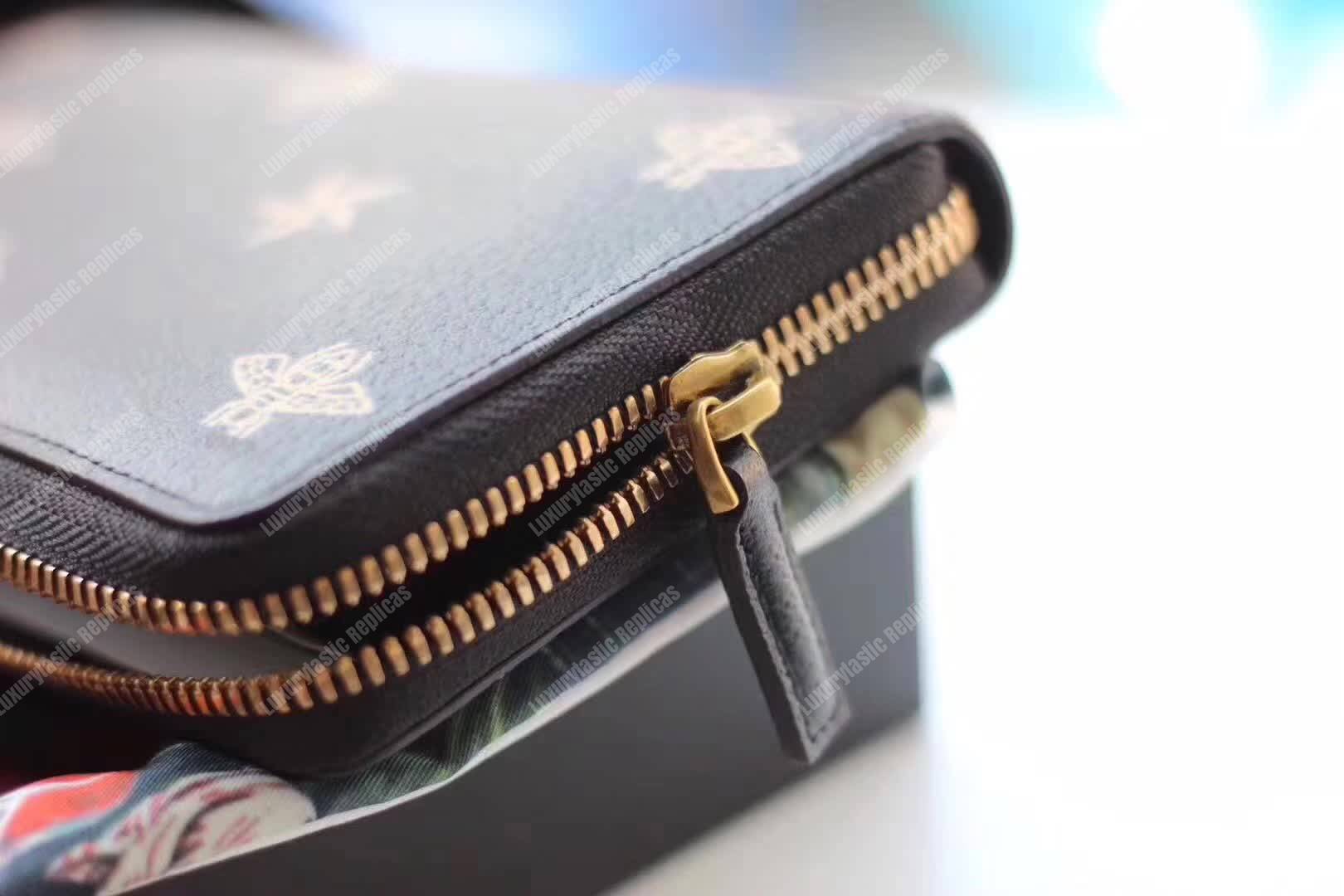 G*u*i bee star leather zip around wallet black