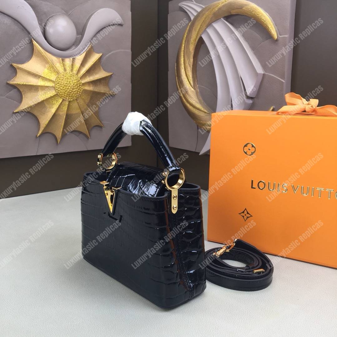 LV Capucines Mini Crocodilien Brillant Noir