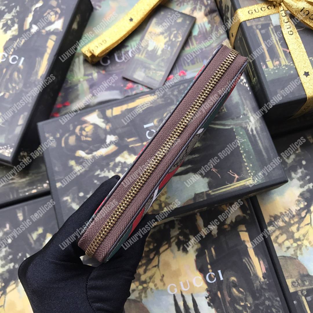 G*u*i chevron sup*e zip around leather wallet brown