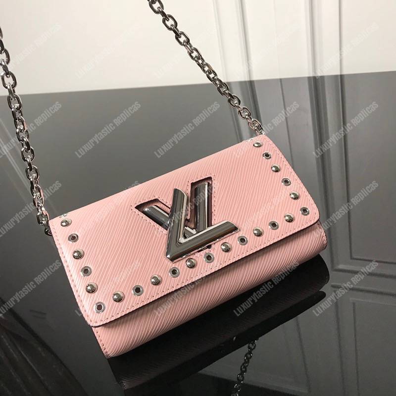 LV Twist Chain Wallet Epi Leather Rose Ballerine