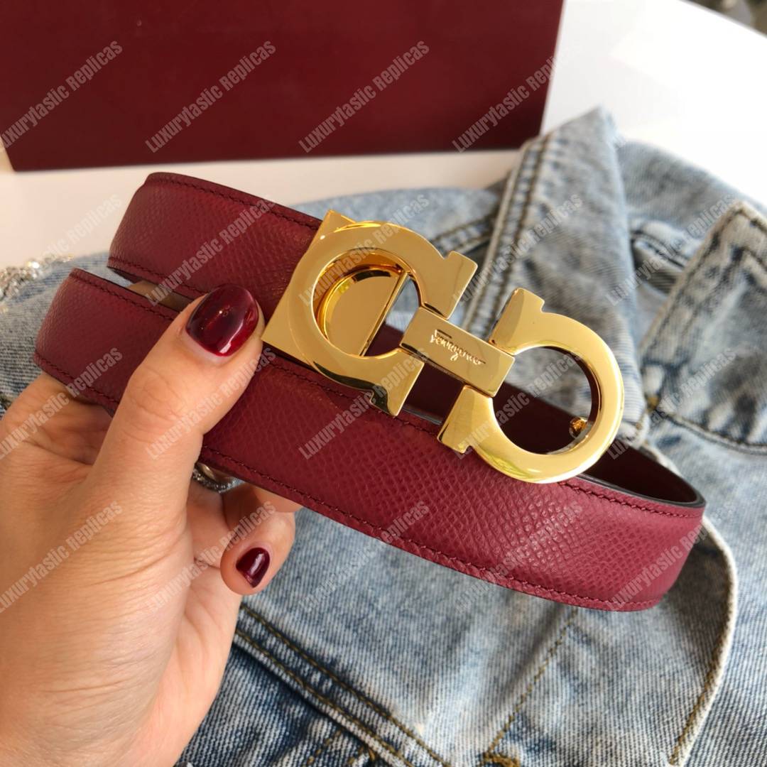 Salvatore Ferragamo Adjustable Gancini Belt Dark Red