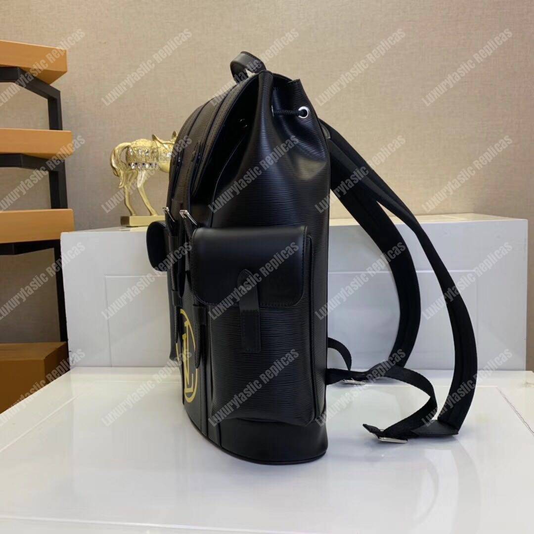 LV Christopher Backpack PM Epi Leather Acid Green Initials