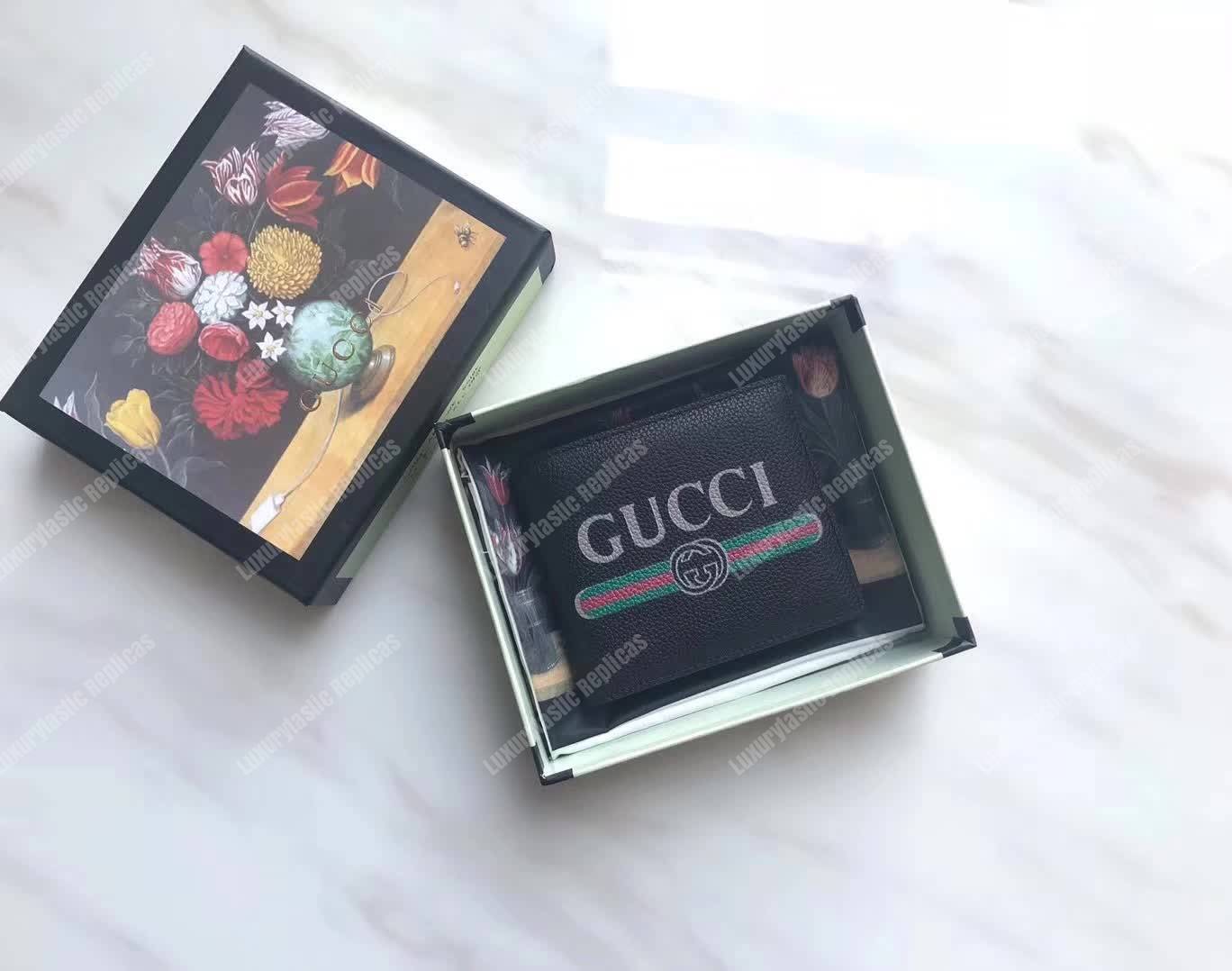 G*u*i print leather bi-fold wallet black