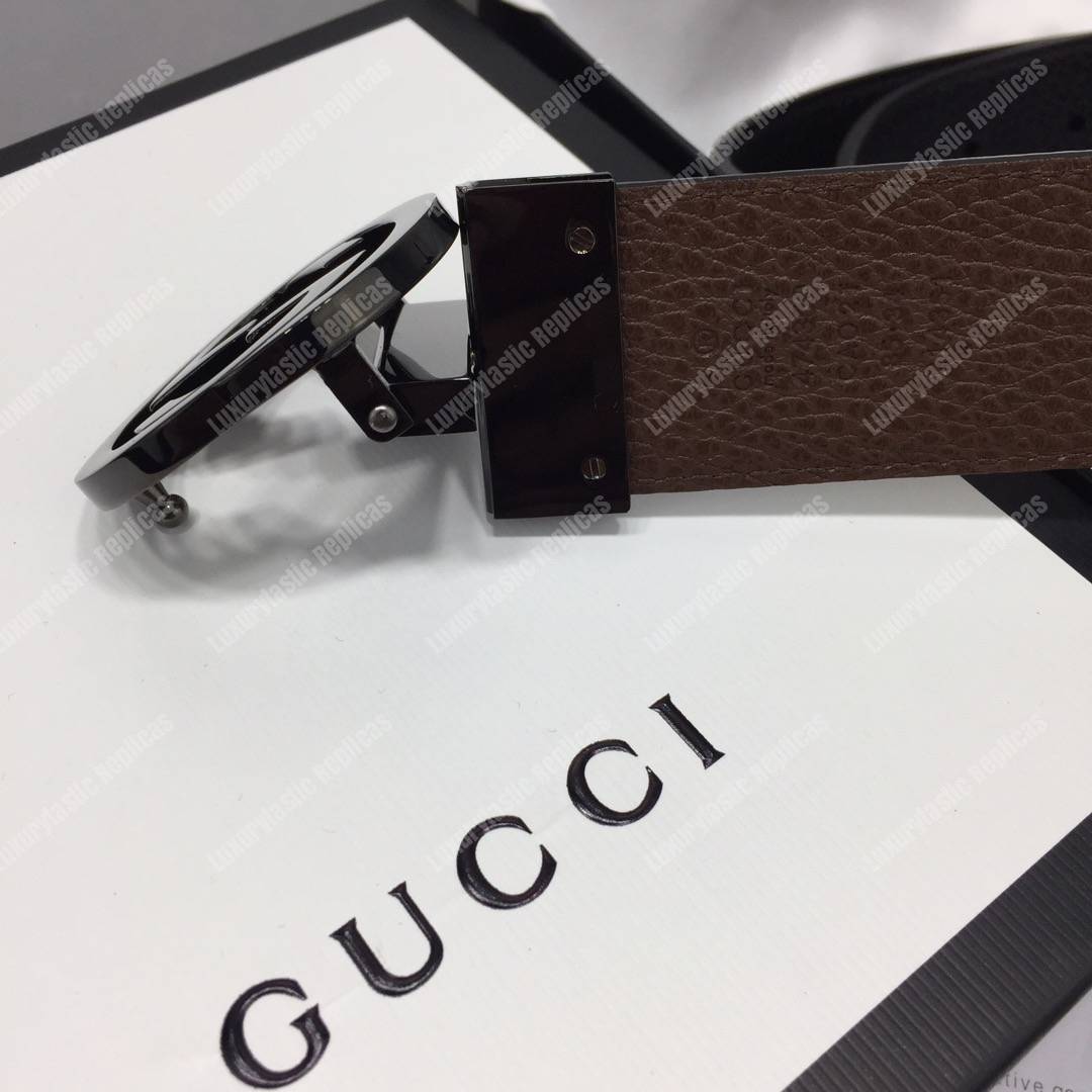 G*u*i leather belt with interlocking g buckle brown