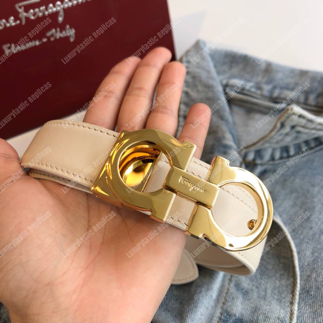 Salvatore Ferragamo Adjustable Gancini Belt White