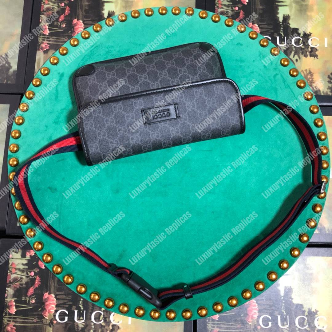 G*u*i gg sup*e black flap belt bag
