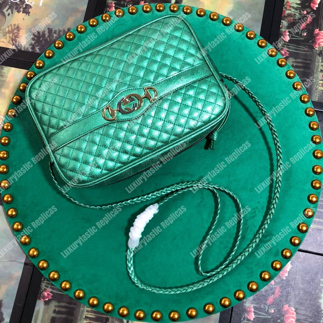 G*u*i laminated leather small shoulder bag green