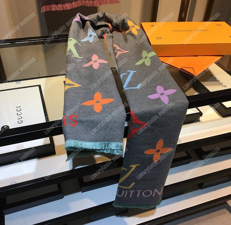LV Reykjavik Scarf Cashmere & Wool Grey Multicolor