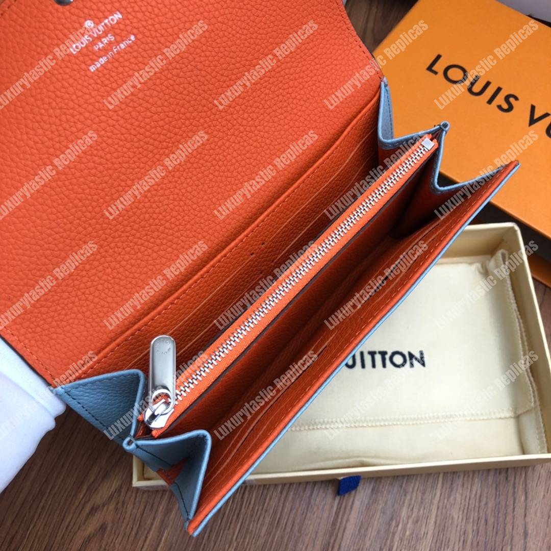 LV Iris Wallet Mahina Leather Bleu Horizon Pumpkin