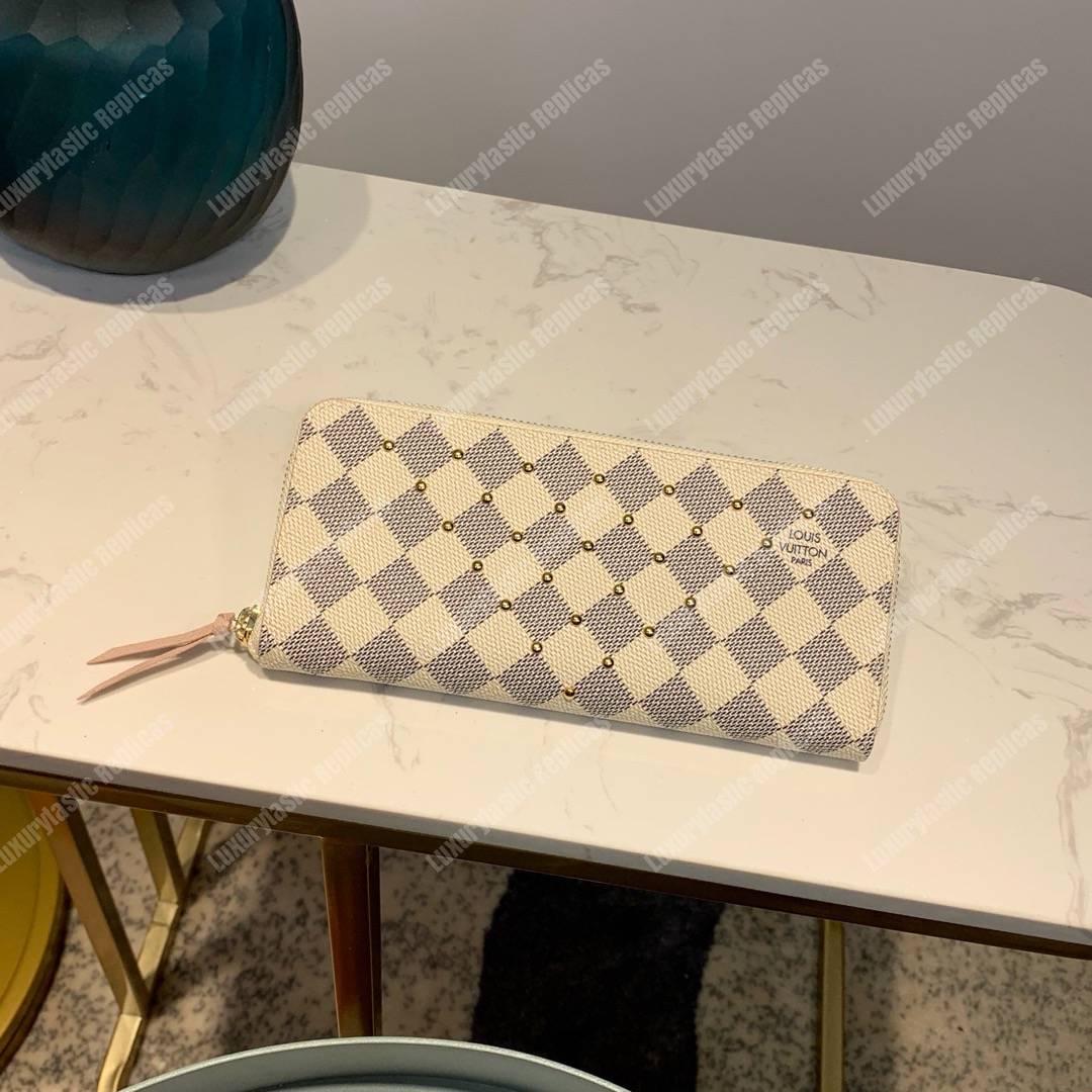 LV Clemence Wallet Damier Azur Rose Ballerine Pink