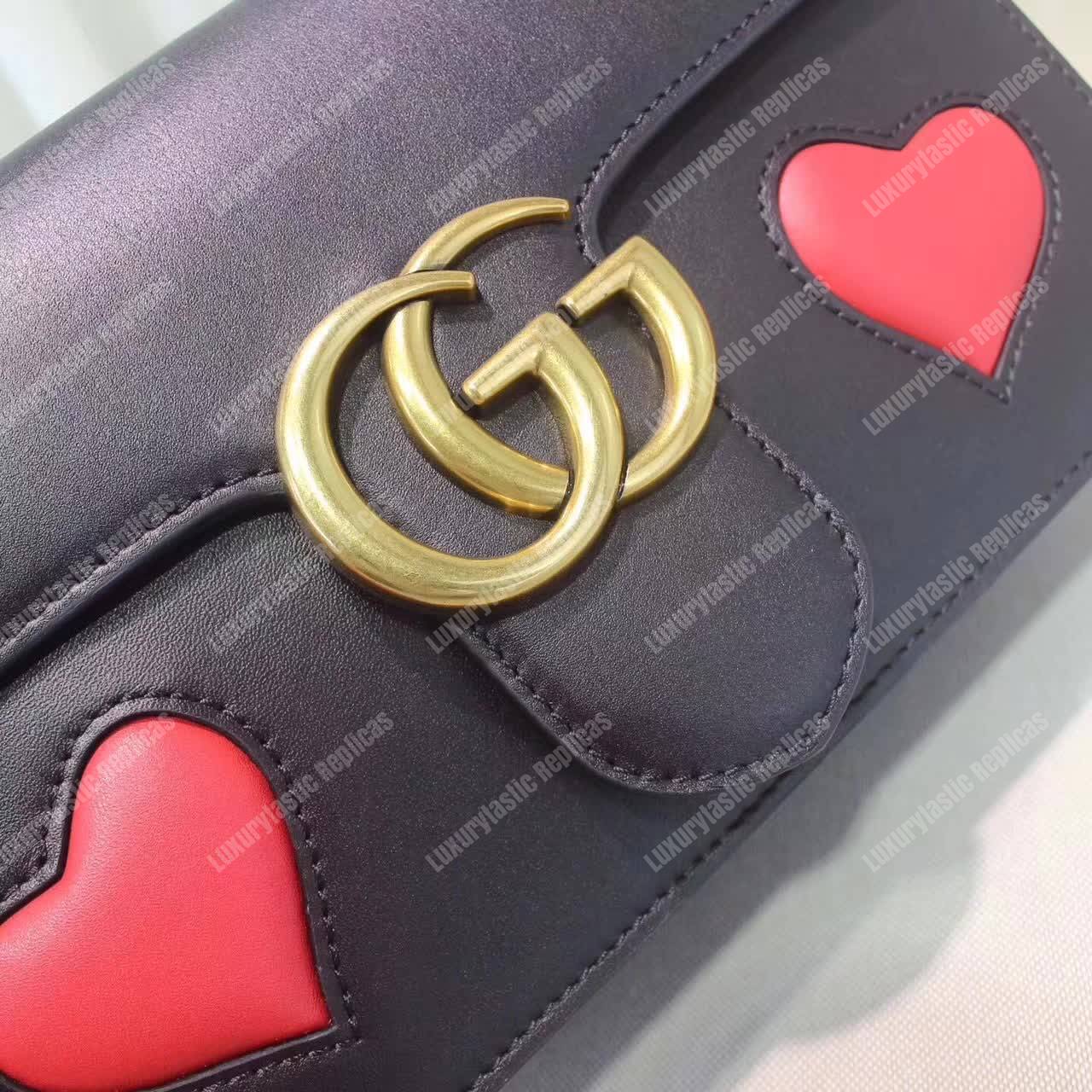G*u*i gg marmont leather shoulder bag hearts black