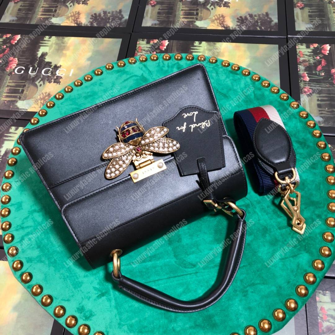 G*u*i queen margaret leather top handle bag black