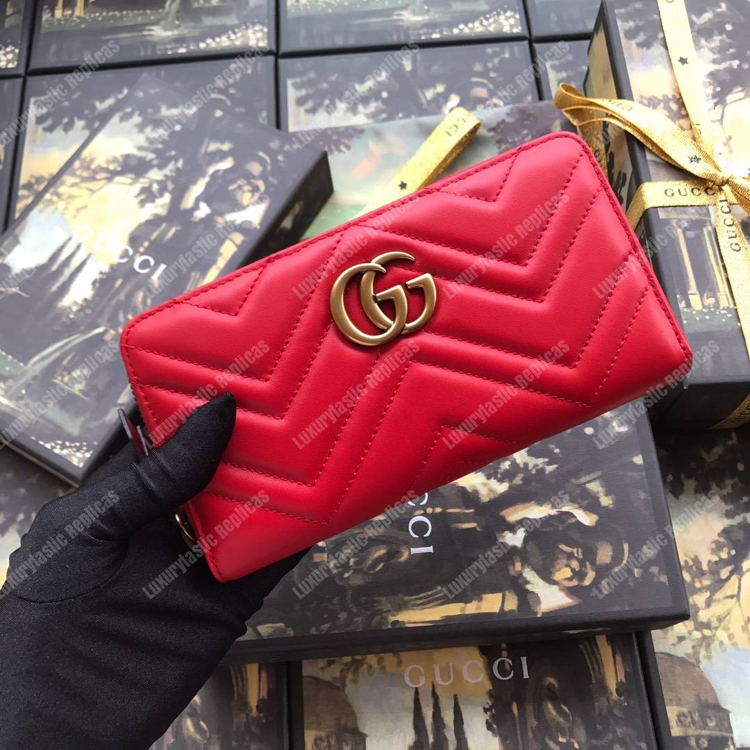 G*u*i gg marmont zip around wallet chevron red