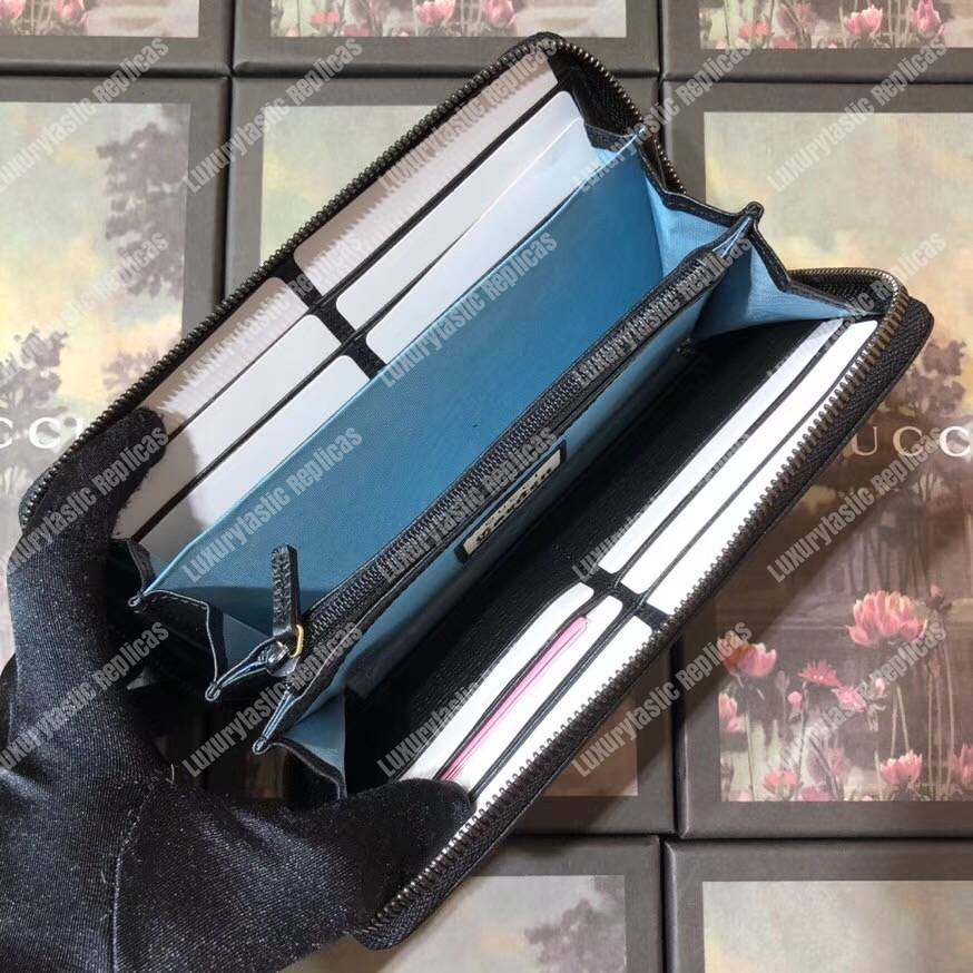 G*u*i garden leather zip around wallet black with bat