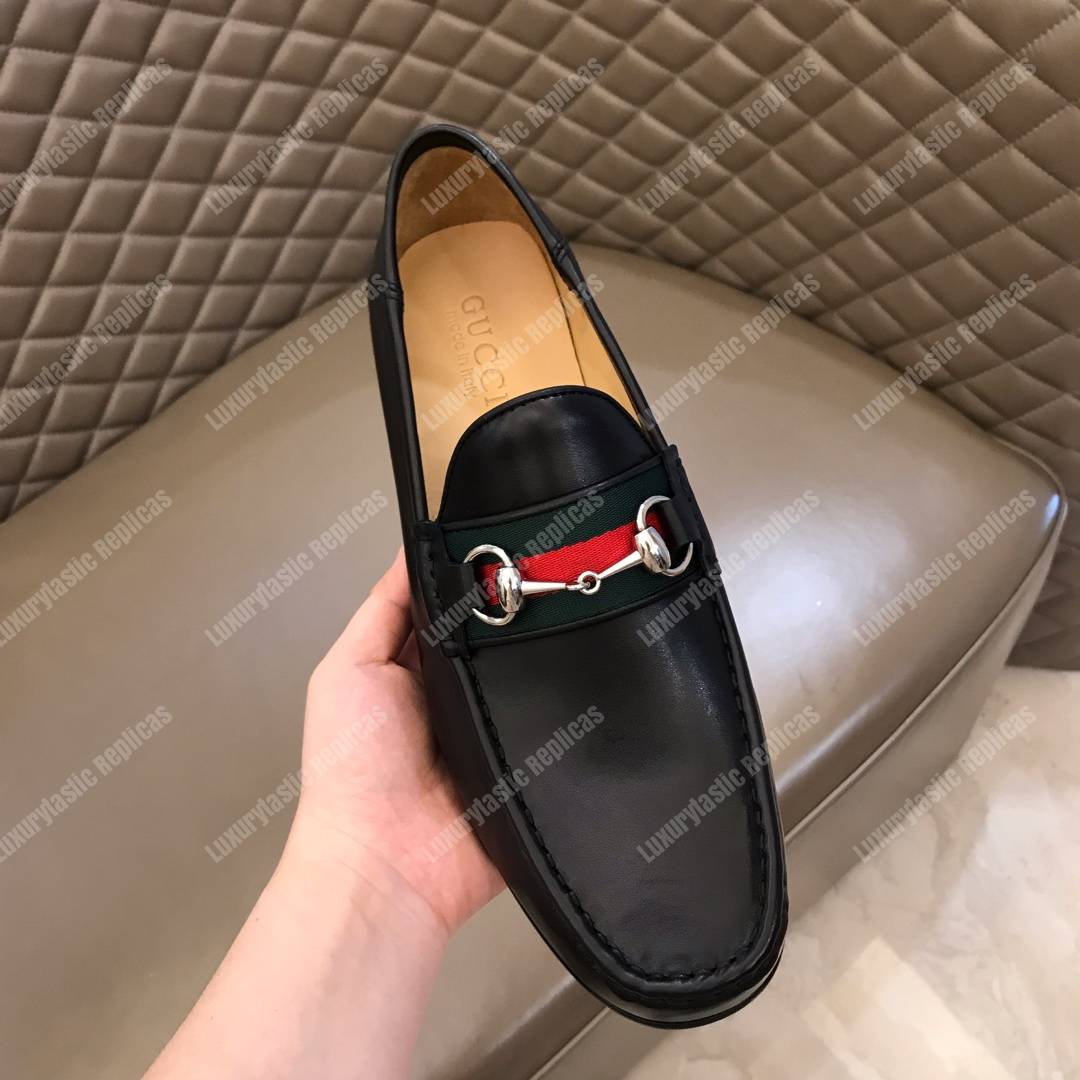 G*u*i leather horsebit loafer black