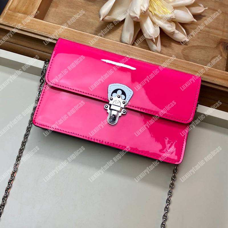 LV Cherrywood Chain Wallet Patent Leather Monogram Berlingot Pink