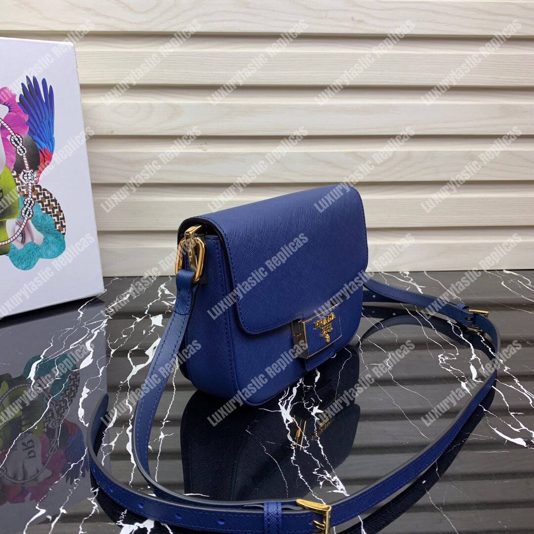 Pra*a emblème saffiano leather bag blue