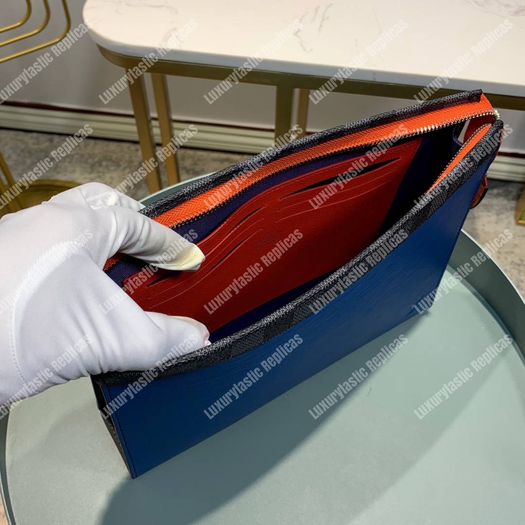 LV Pochette Voyage MM Damier Graphite coated Epi Leather Blue