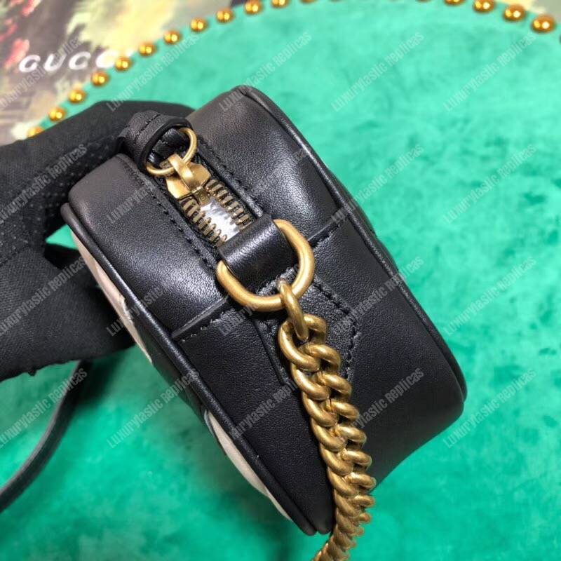 G*u*i gg marmont matelassé mini bag black and white