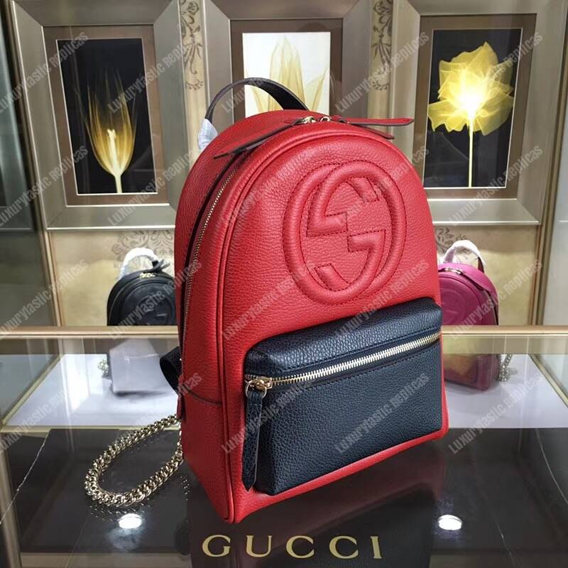 G*u*i soho leather chain backpack red