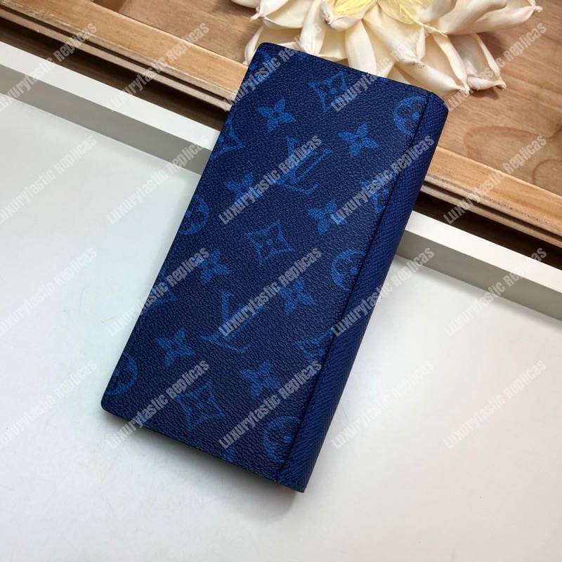 LV Brazza Wallet K45 Taiga Monogram Navy Blue
