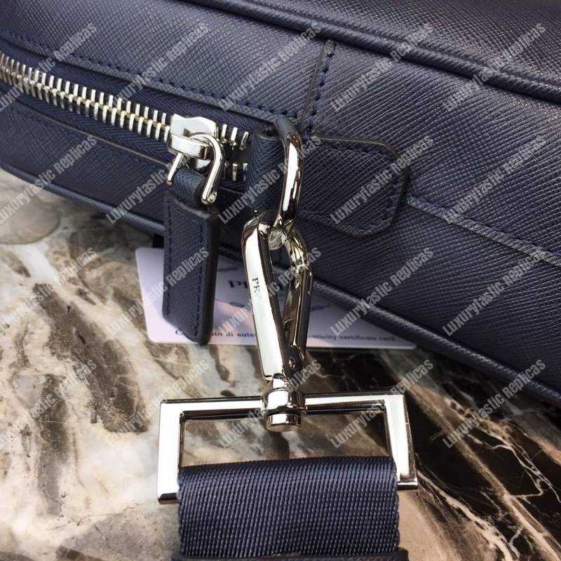 Pra*a leather briefcase navy blue