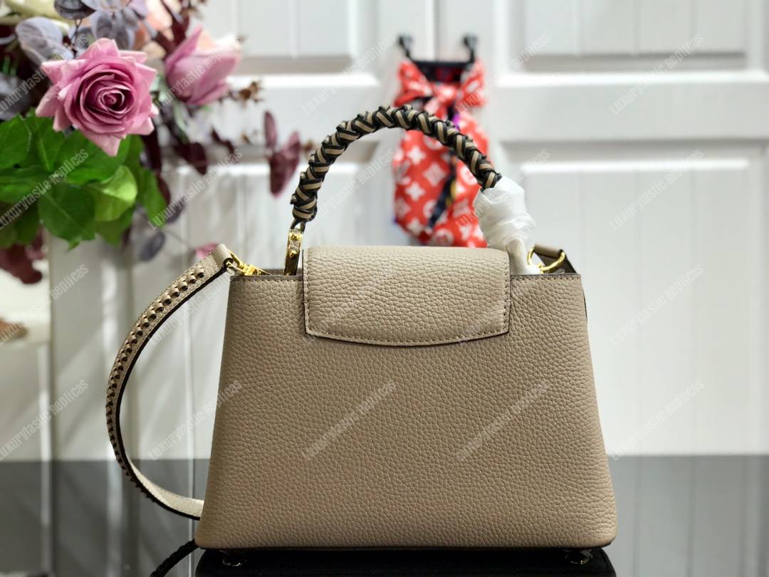 LV Capucine BB Handbag Taurillon Leather Galet Gray/Noir