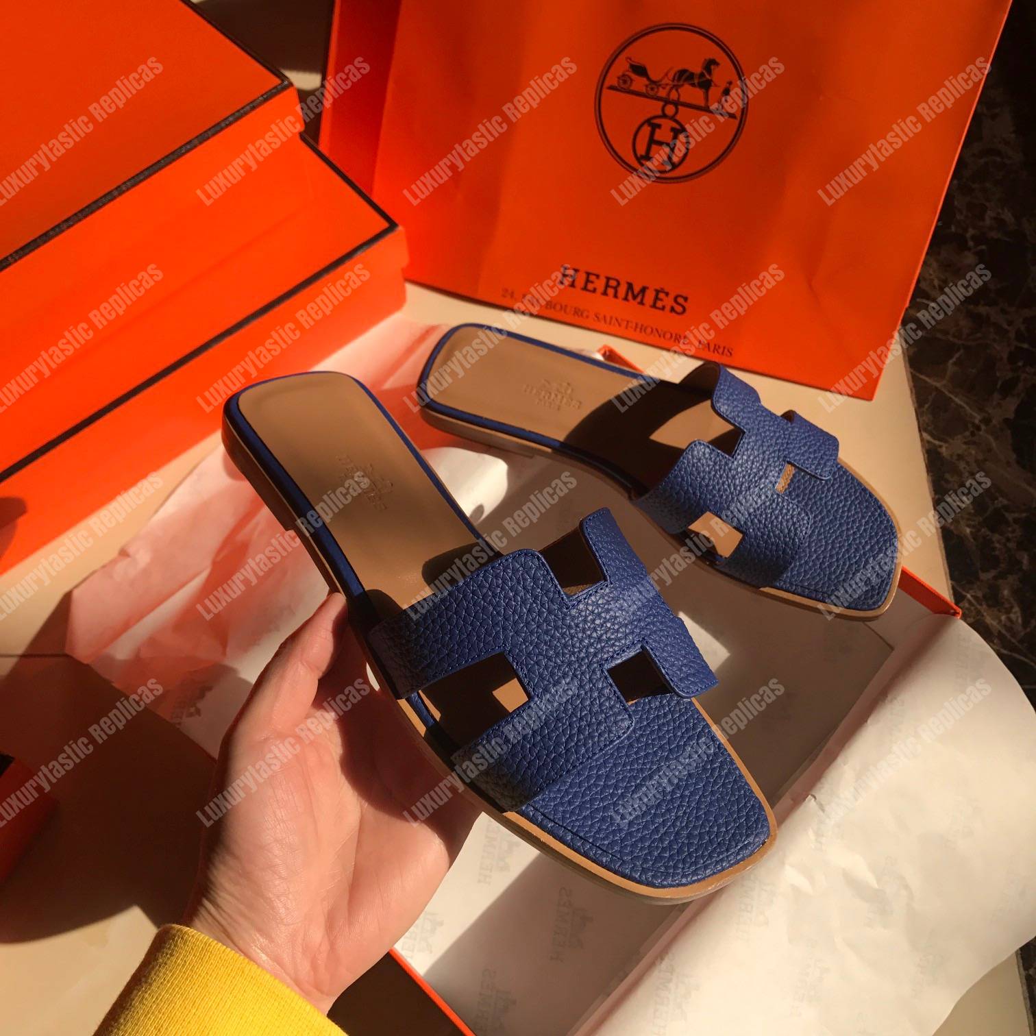 H**mes oran sandal epsom leather blue