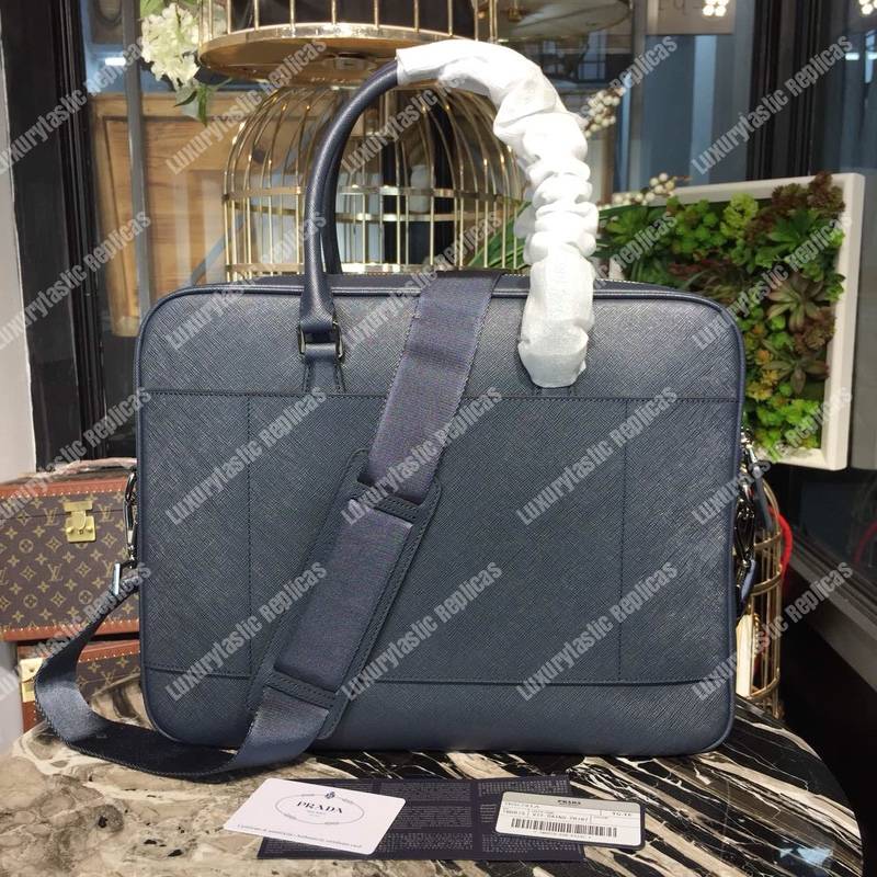 Pra*a leather briefcase navy blue