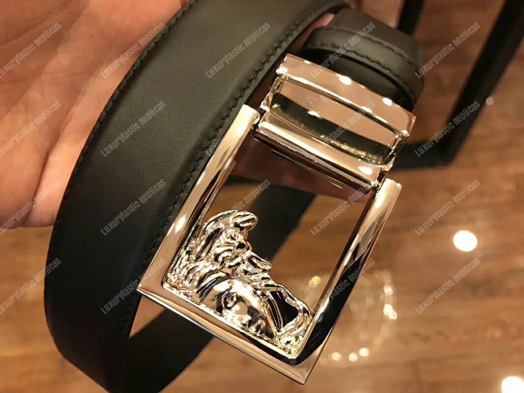 Versace Silver Half Medusa Leather Belt