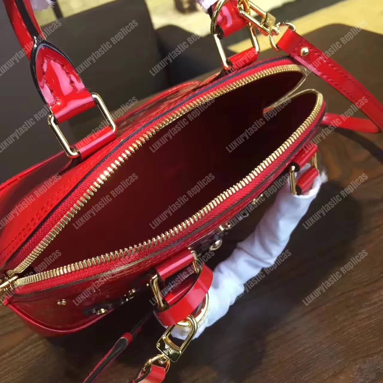 LV Alma BB Tote Bag Monogram Vernis Red