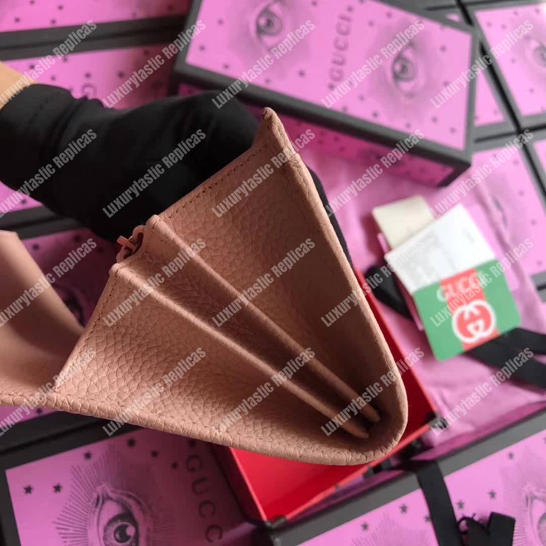 G*u*i gg leather continental wallet with butterfly light pink