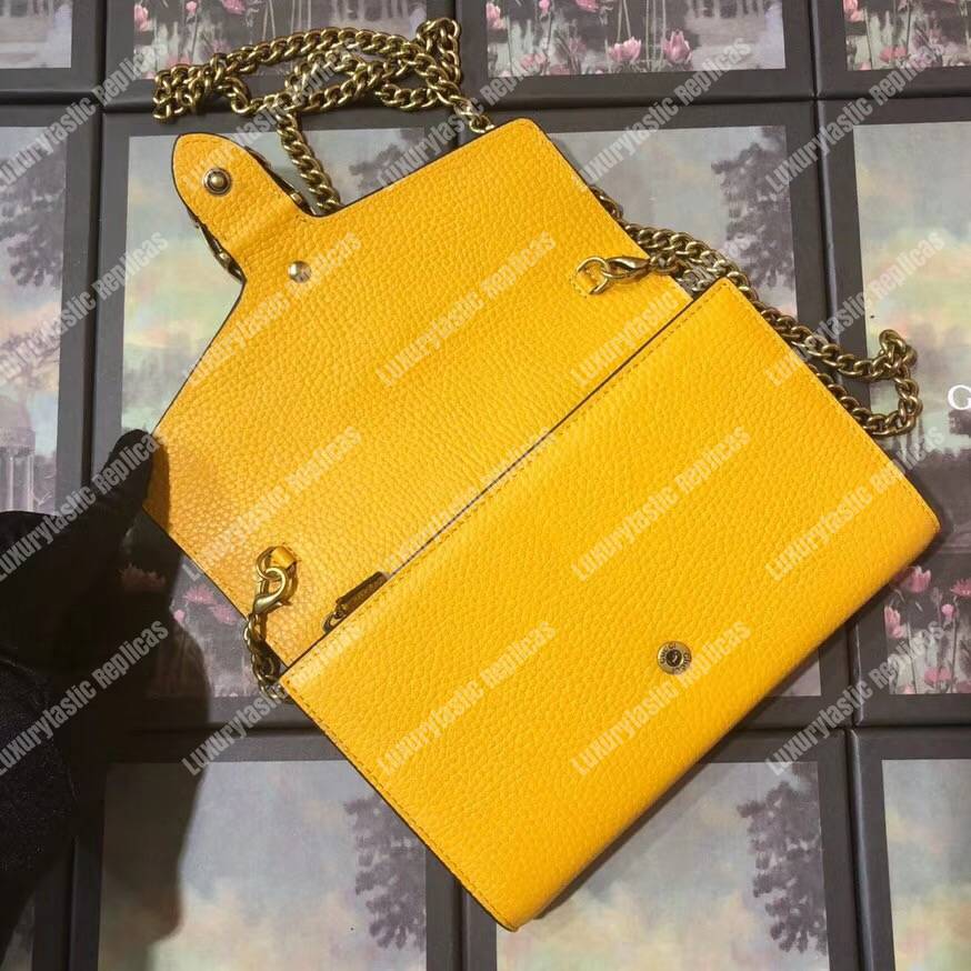 G*u*i calfskin garden dionysus chain wallet yellow with butterfly