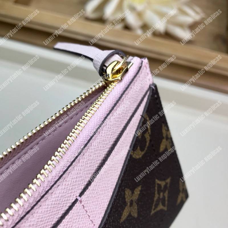 LV Zipped Card Holder Monogram Rose Ballerine