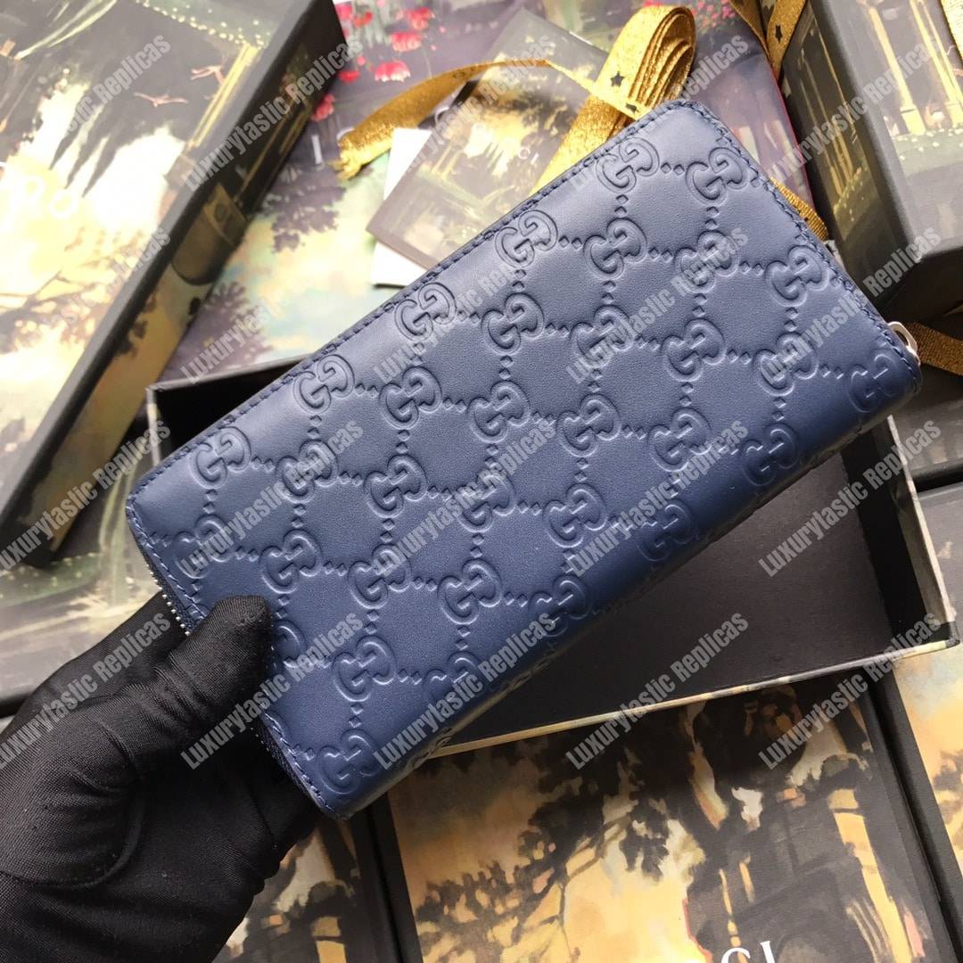 G*u*i blue zip around wallet with ny yankees™ patch