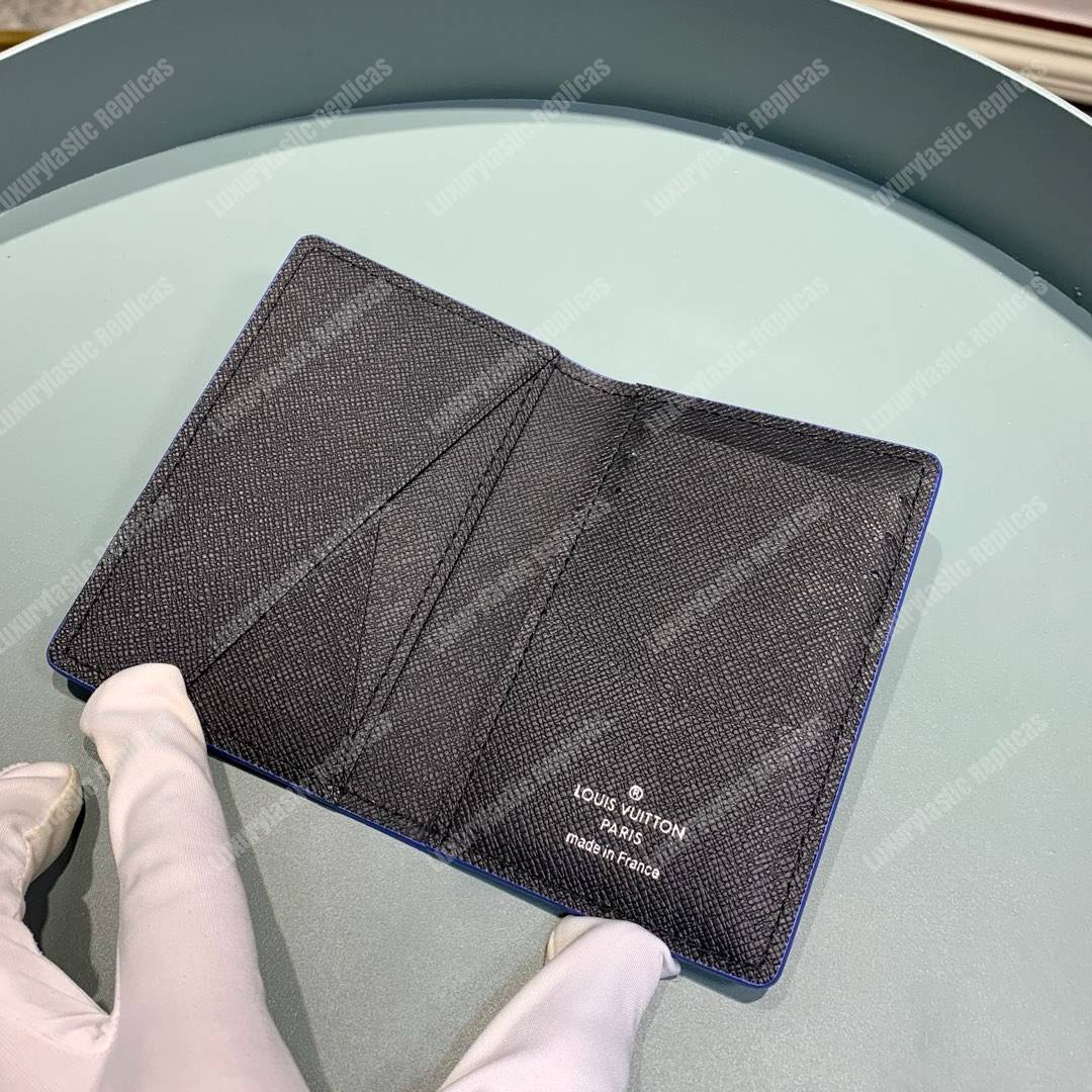 LV Pocket Organizer Taiga Leather Blue Trim