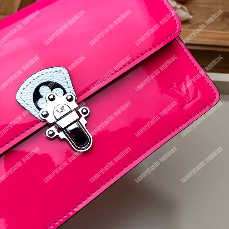 LV Cherrywood Chain Wallet Patent Leather Monogram Berlingot Pink