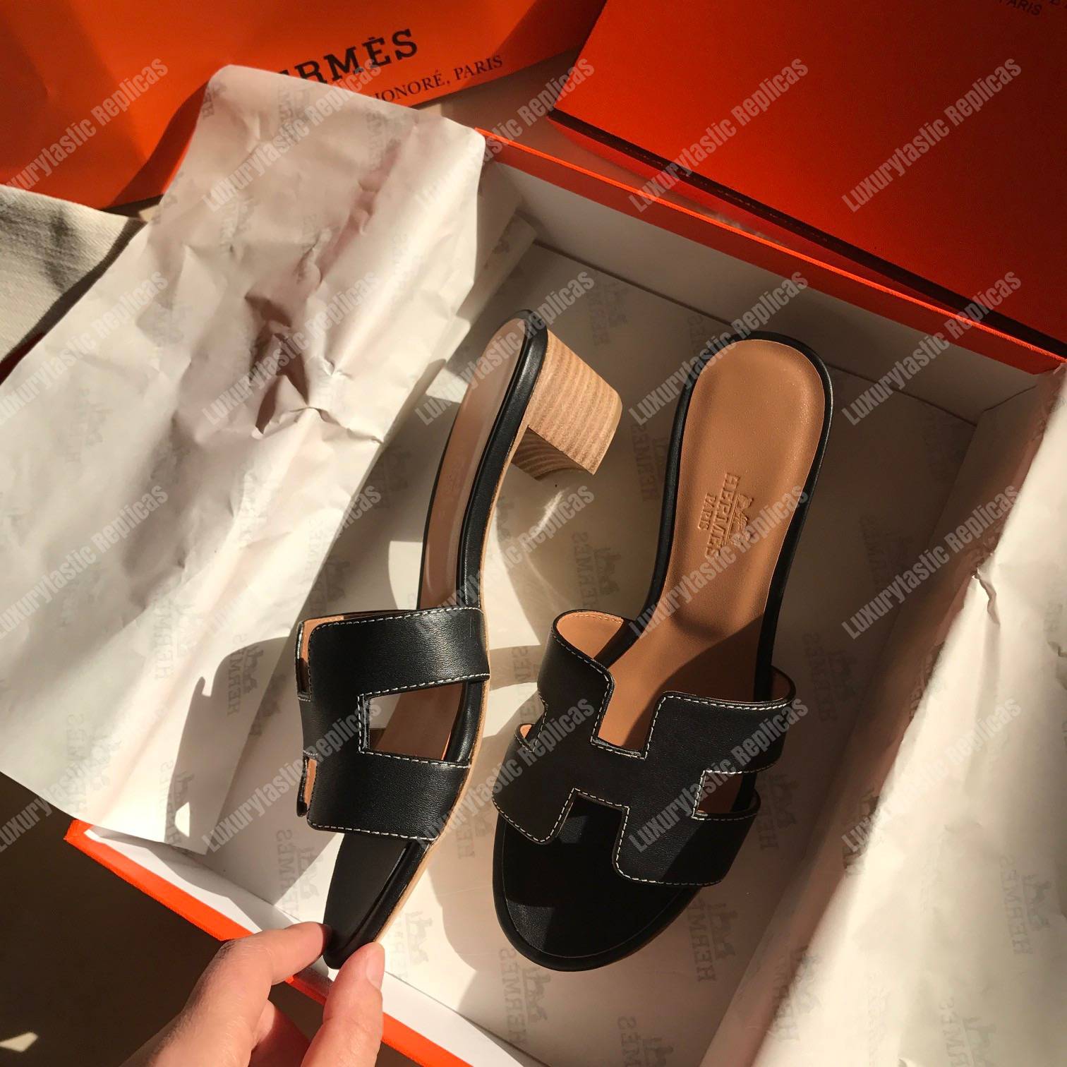 H**mes oran sandal calfskin leather black