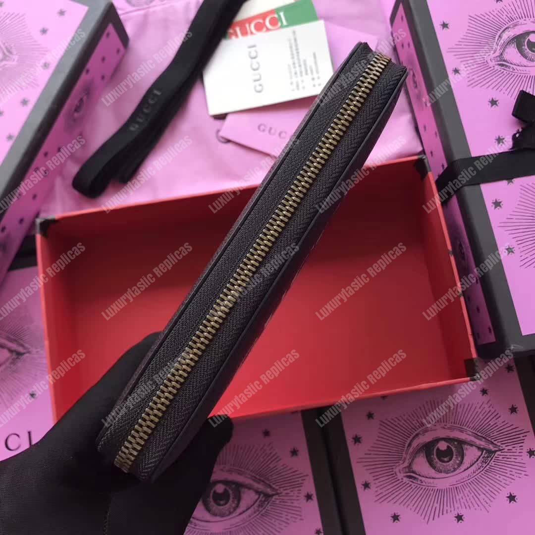 G*u*i print leather zip around wallet black