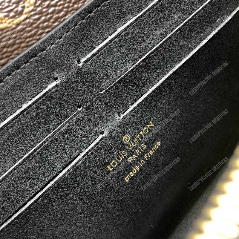 LV Cherrywood Chain Wallet patent calf leather with Monogram canvas in Black