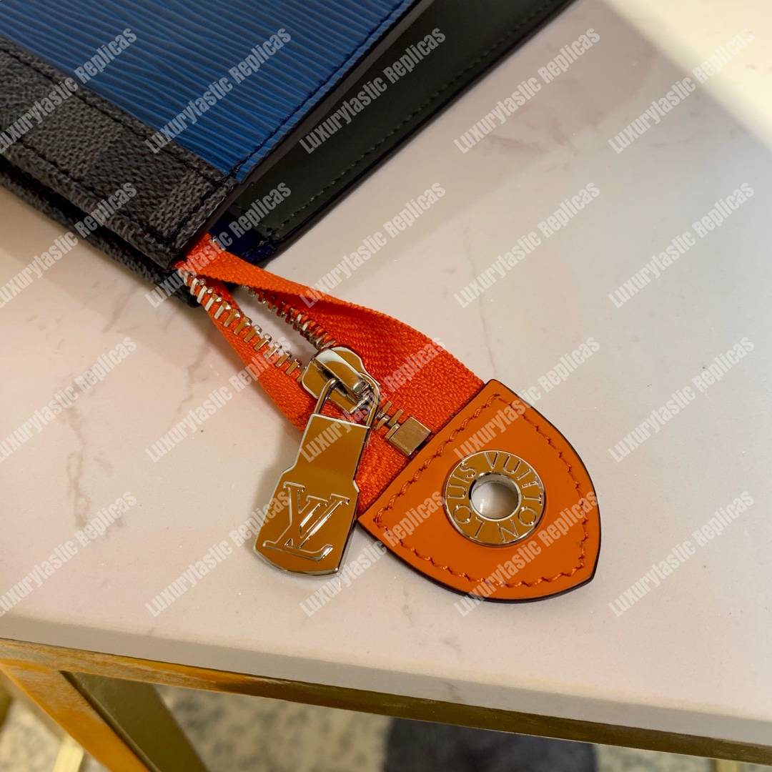 LV Pochette Voyage MM Damier Graphite coated Epi Leather Blue