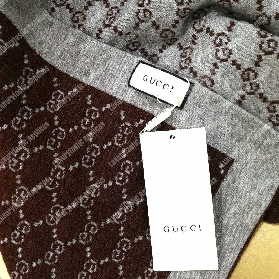 G*u*i monogram gg wool scarf grey burgundy