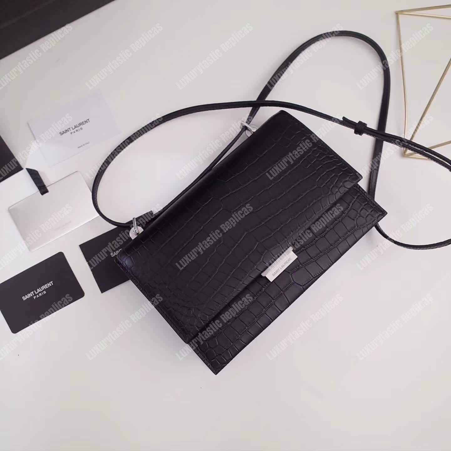 Saint Laurent Small Babylone Satchel Black Crocodile Embossed Leather