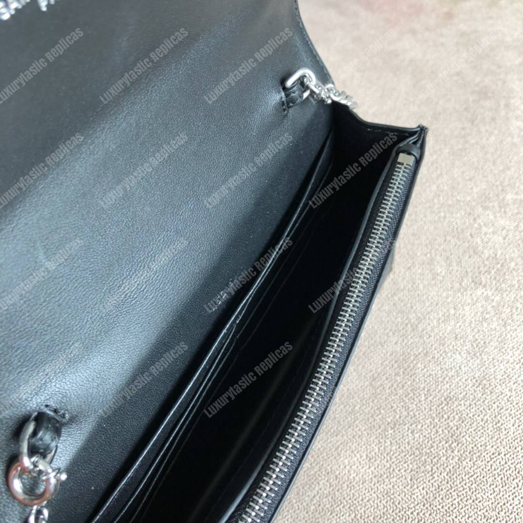 Saint Laurent Kate Chain Wallet With Tassel Black Crocodile