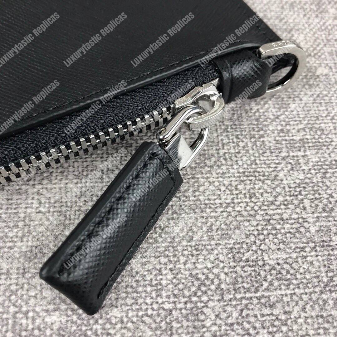 Pra*a saffiano and crocodile leather pouch red