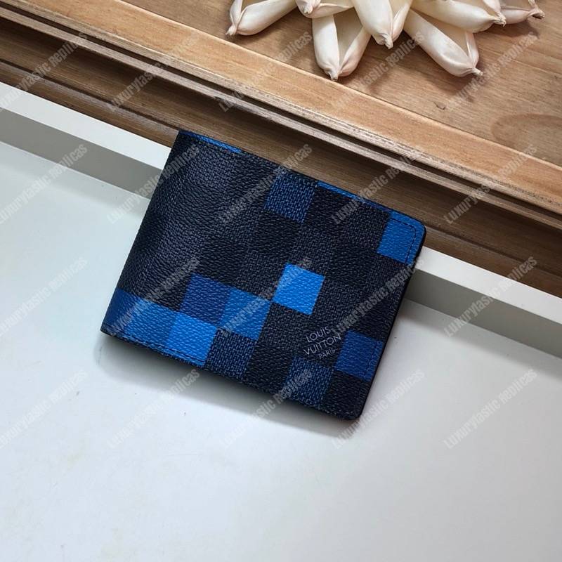 LV Slender Wallet Damier Graphite Pixel Blue
