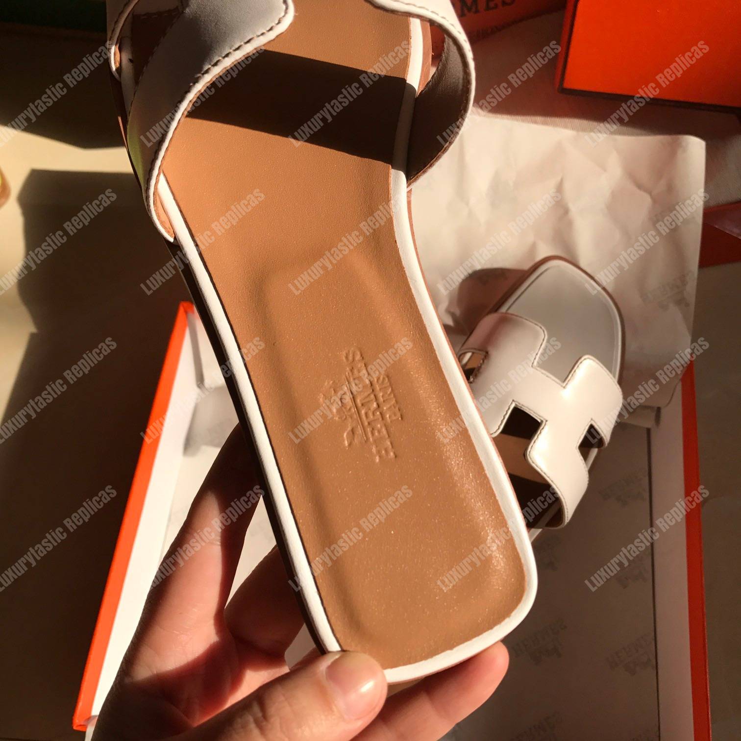 H**mes oran sandal calfskin leather white